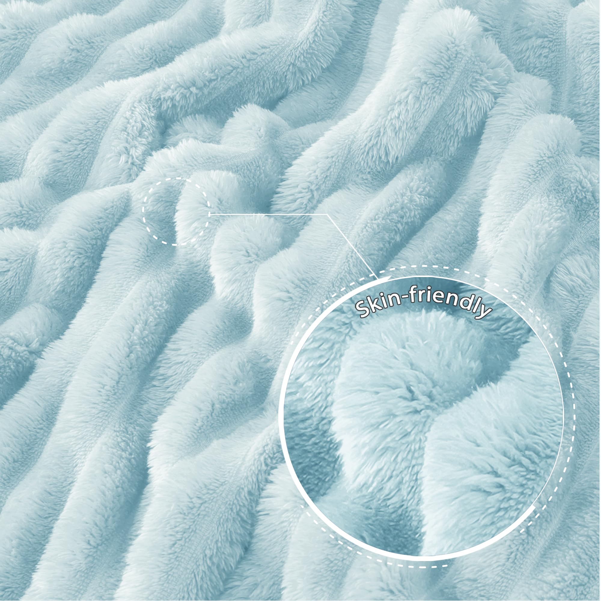 Exclusivo Mezcla Coperta Plaid Pile di Flanella per Divano, 130x150 CM Coperta Letto Singolo con Righe Jacquard, Accogliente e Leggero, Azzurro