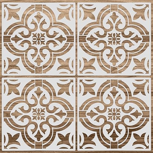Zonon 4 plantillas de azulejos reutilizables de 12 x 12 pulgadas, plantillas de pared con patrón de azulejos, plantillas de dibujo para álbumes de