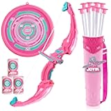 JOYIN Pink Bow and Arrow Set for Girls, LED Light Up Archery Toy Set with 9 Suction Cup Arrows, Target & Arrow Case, Christmas Indoor Outdoor Activity Toy for Kids Girls Ages 3-12