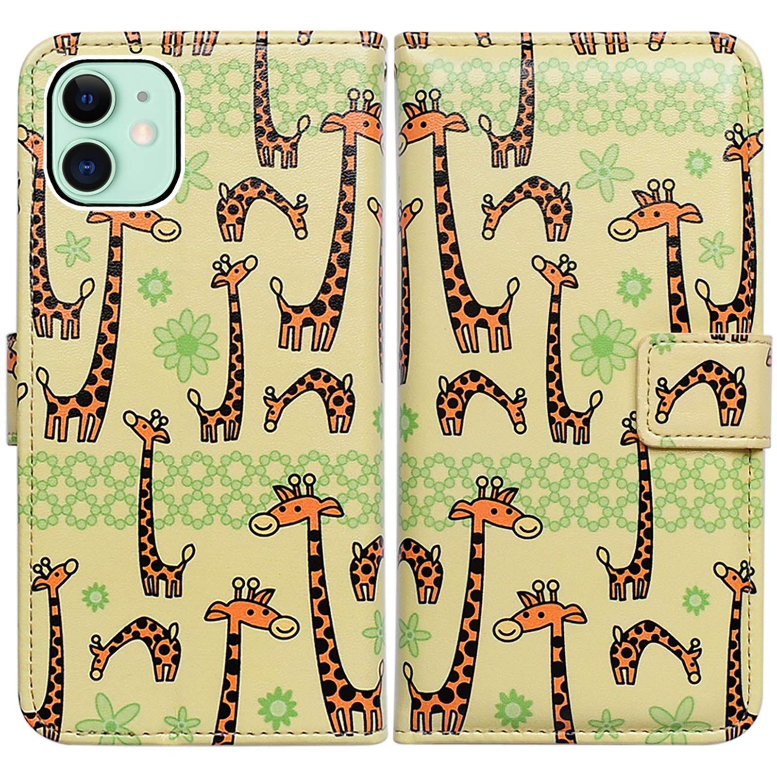 BCOV iPhone 13 Case, Cartoon Giraffe Leather Flip Phone Case Wallet Cover with Card Slot Holder Kickstand For iPhone 13