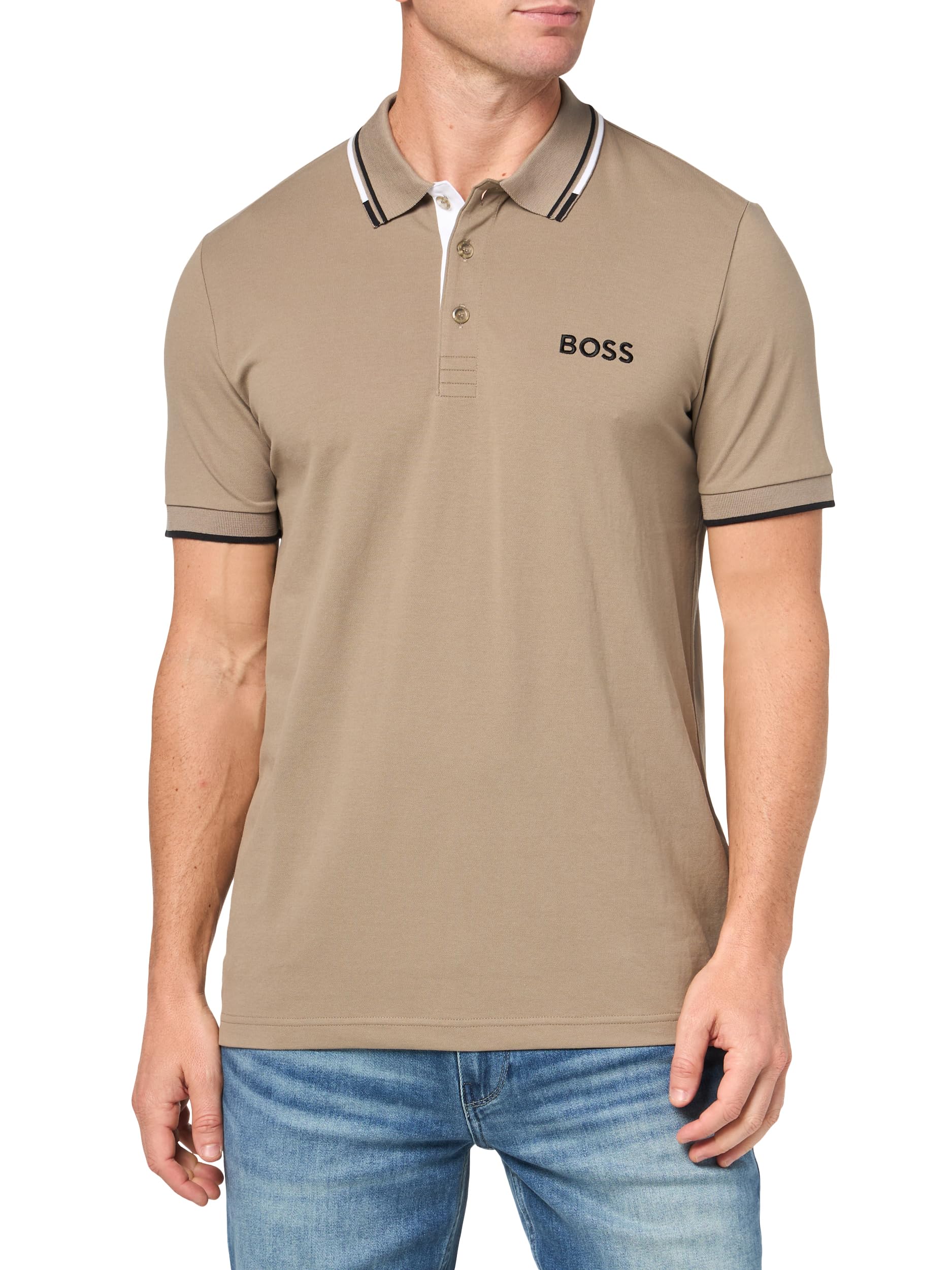 洋楽 The Bossplayas BOSS Camisa polo masculina Paddy Pro stretch piquê, Poeira, P