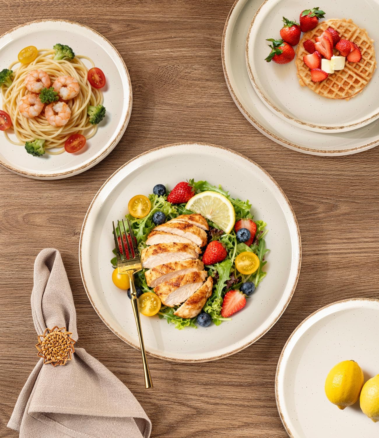 AmorArc Stoneware Dinnerware Sets for 4,12Pcs Plates and Bowls Set image 3