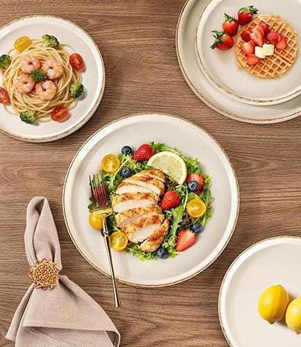 Miniatura 3 de AmorArc Juego de vajilla de cerámica para 4, juego de 12 piezas de platos y cuencos pintados a mano con parte inferior de terracota rústica, juego