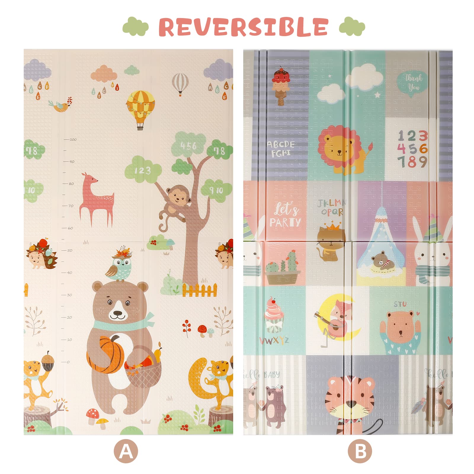 Tappeto Gioco Bambini, Antiscivolo e Ldrorepellente Tappeto Puzzle, Tappetino da Gioco a Doppia Faccia - Pieghevole - 1,3CM Foam - 177 x 196 CM - Palestrina Neonat - Tappeto Neonato Gattonamento