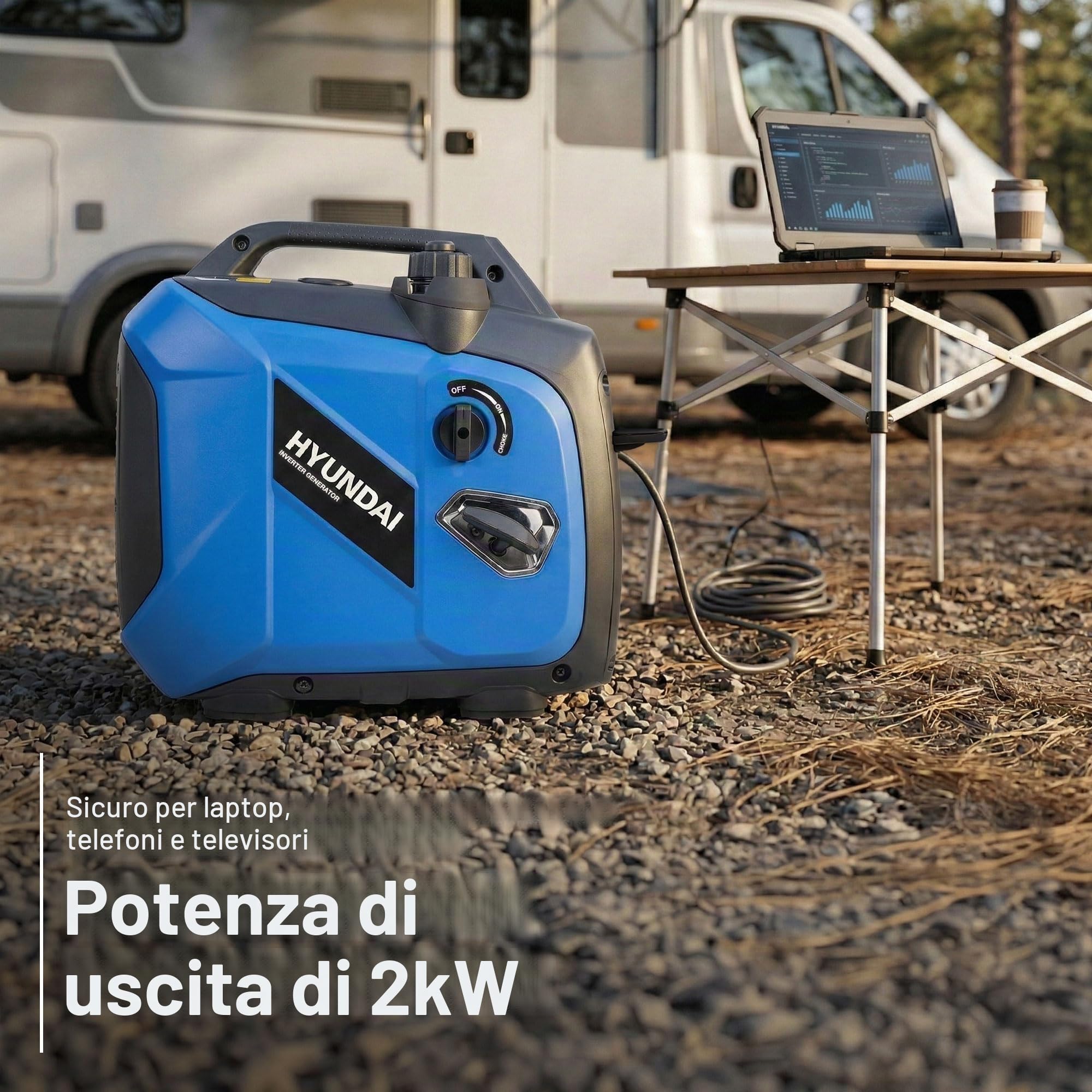 Hyundai Gruppo elettrogeno Inverter 2000 W / 1800 W Continuo, Benzina, Silenzioso, Onda Sinusoidale Pura, Spina EU, Garanzia 3 Anni - HY2350Si-EU