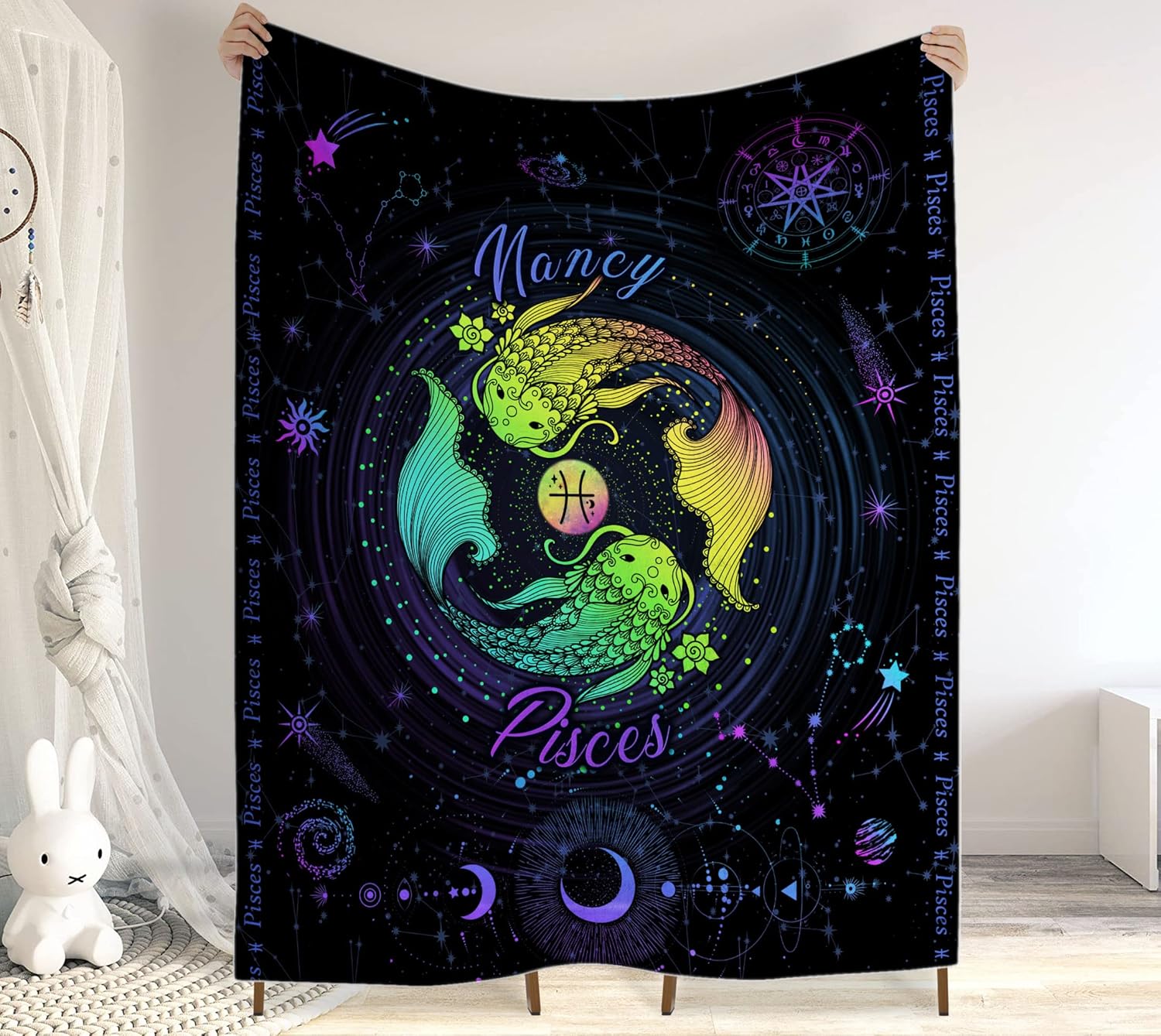 Aquarius Blanket, Constellations Blanket, 12 Horoscope Astrology Blanket, Customized Name Blanket For Aquarius, Personalized Zodiac Blanket, Aquarius Blanket Gift for Family, Valentines Day Gifts 1