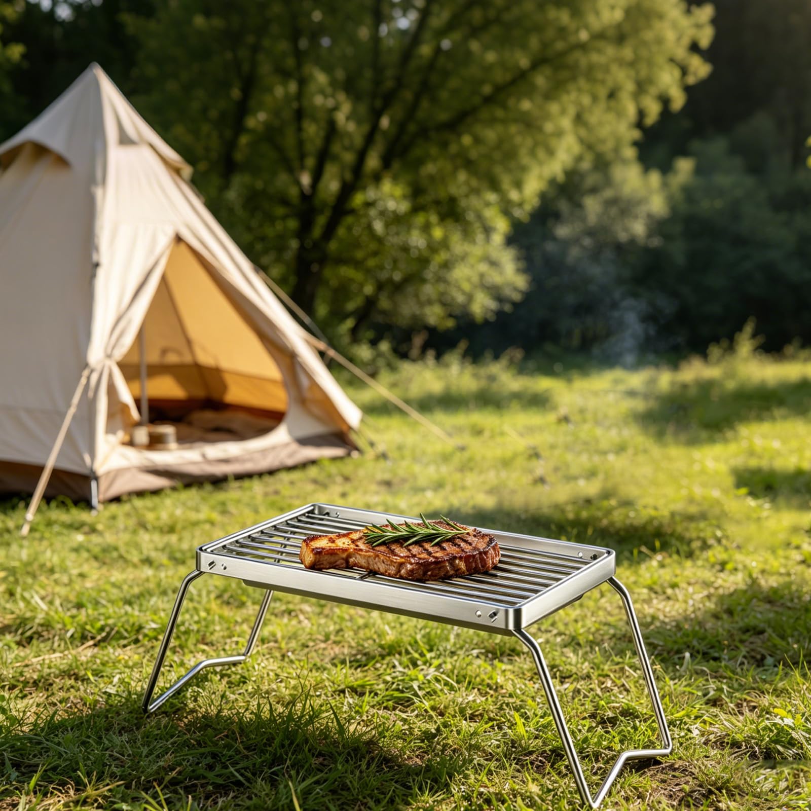 Foonary Barbecue pieghevole in acciaio inox, 30 x 16 cm, griglia autoportante per braciere, griglia da appoggiare, adatta per trekking, viaggi, picnic, pesca, giardino, falò