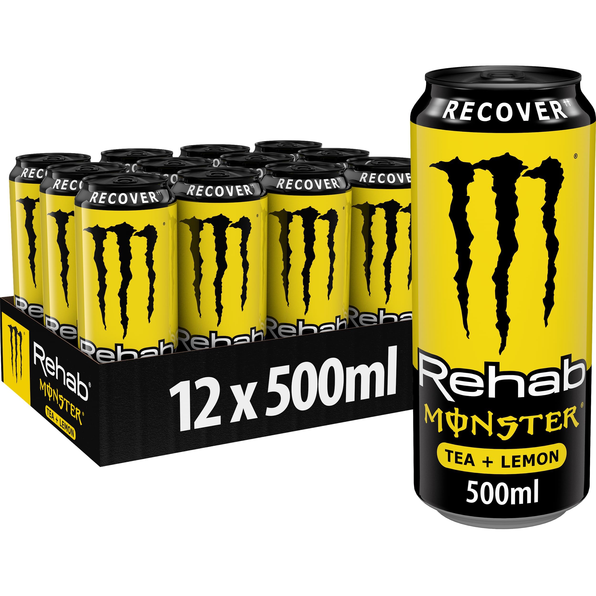 Monster Energy Rehab Lemon, 12x500 ml, Einweg-Dose – Energy Iced Tea mit Zitronengeschmack