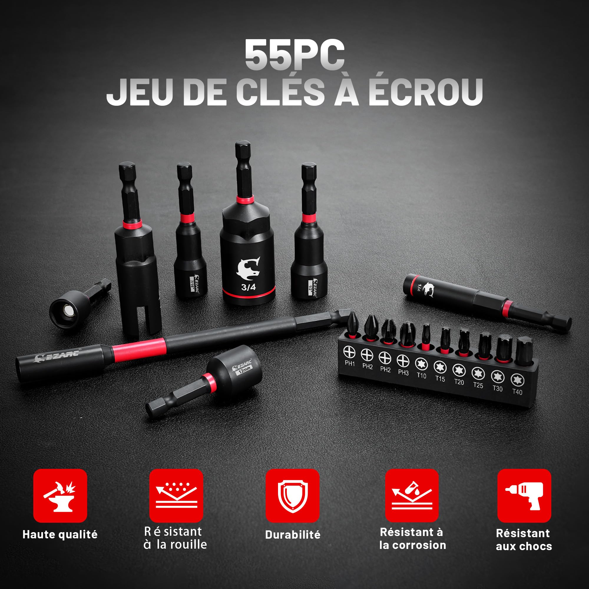 EZARC Lot de 55 tournevis