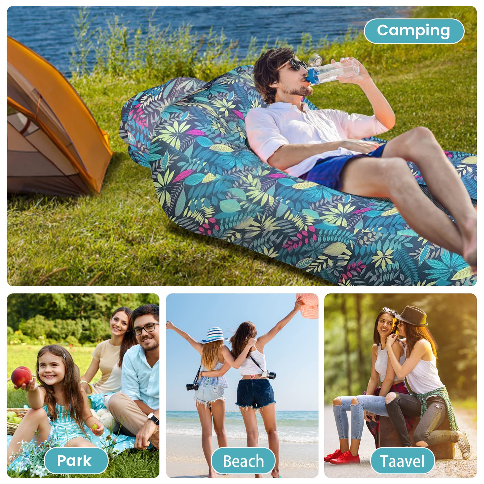 LiveGo Inflatable Lounger - Portable Air Sofa For Beach & Camping (Blue)