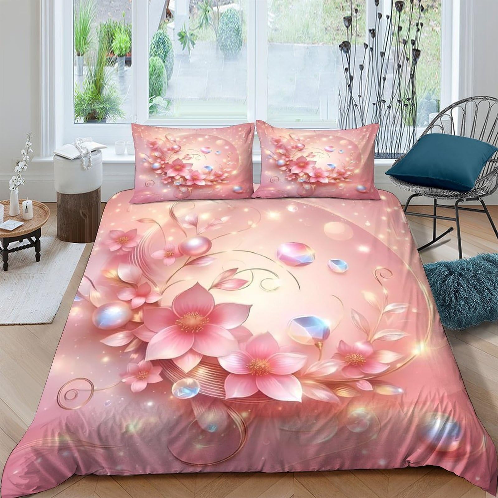 Ctjqhvkz Style-6 3D Printed Pink Floral Blossom Fitted Sheet Microfiber Soft Bedroom Decor Pastel Petal Mattress Cover For Home Guest Room Single（135X200cm）