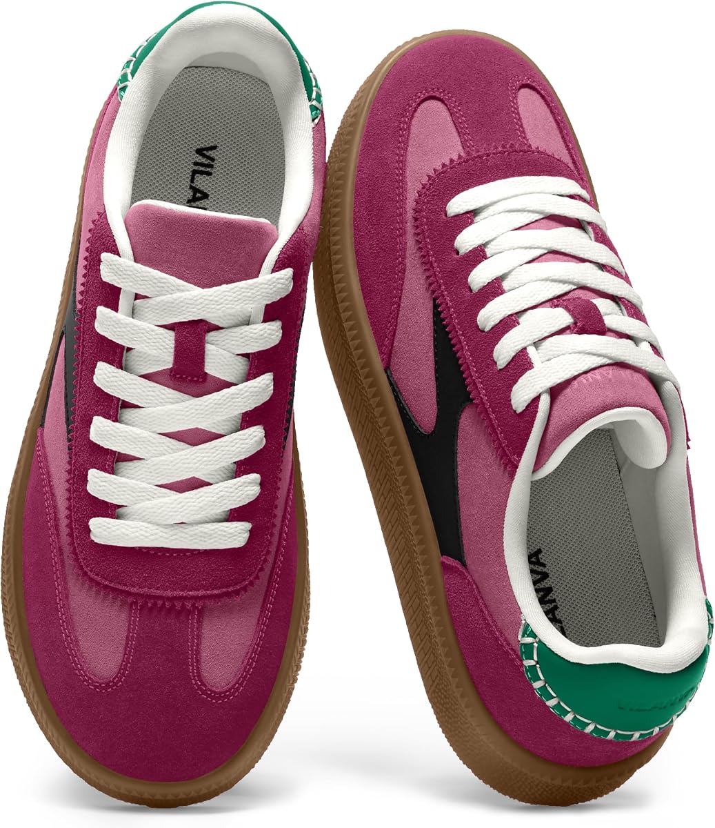 Women's Fashion Sneakers Casual Tennis Shoes with Genuine Suede Classic Retro Gum Sole Walking Trendy Footwear