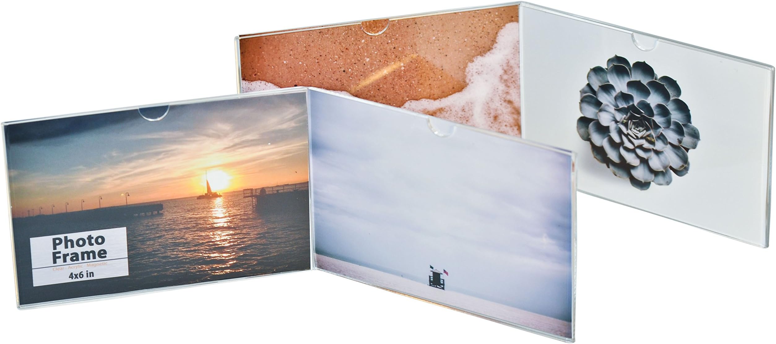 Crystal Clear Memories 2-Pack Horizontal Photo Frame Displays (4x6), Clear Angled Acrylic Plastic for Bedstand, Living Room or Office (Set of 2 Frames)