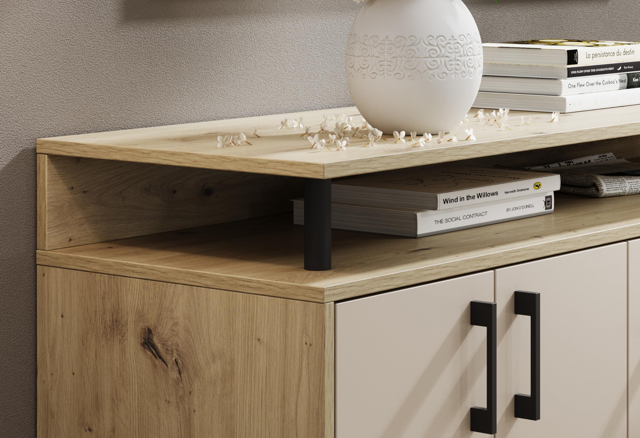 AVANTI TRENDSTORE DORO - cassettiera da ingresso, comó portaoggetti con 4 ante e 3 cassetti in legno truciolare. Dipsonibile 4 colori. Dimensioni ca. LAP 139x90x34 cm