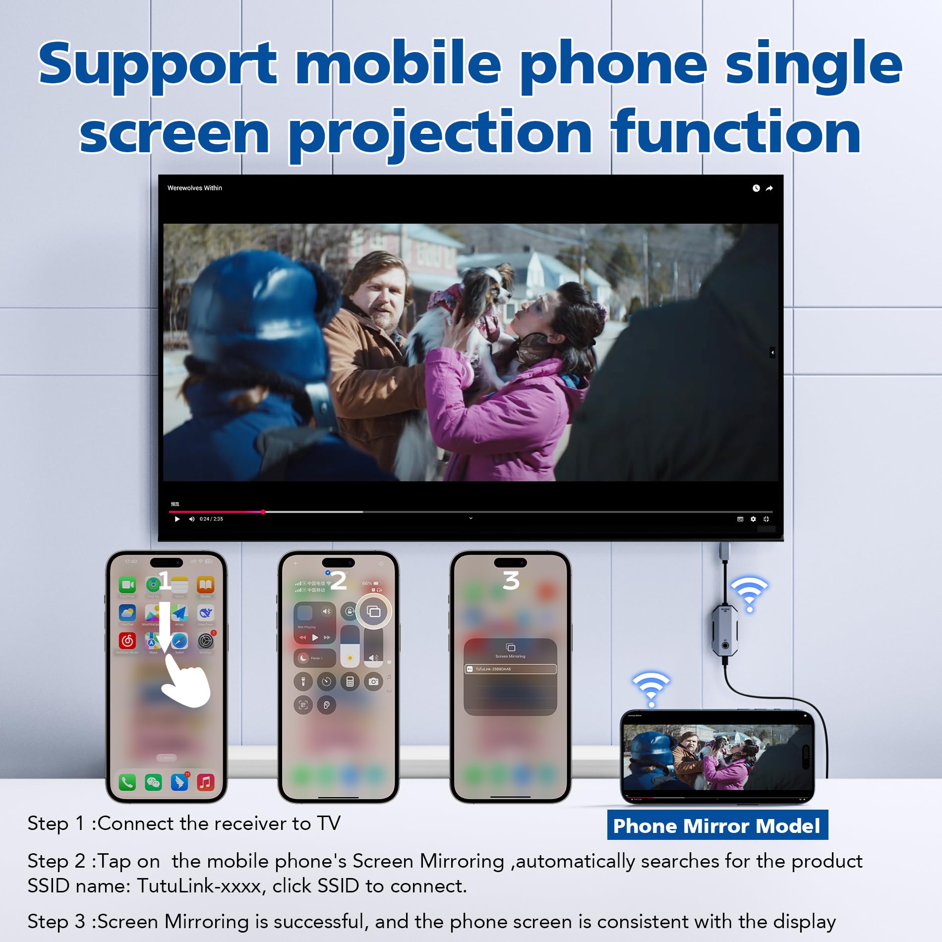 Aceele USB C a HDMI Wireless, 4K/30Hz Trasmettitore(con PD Ricarica) e Ricevitore Wireless HDMI Dongle, Portata 80M, 2,4/5G Streaming Video/Audio da Laptop, Telefono, iPad Pro a Monitor/TV/Proiettore