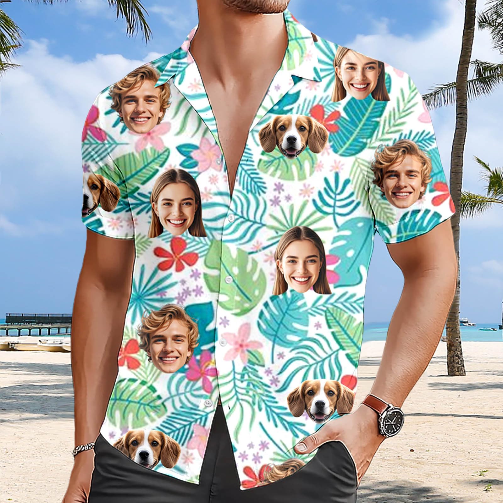 Chemise Homme, D'Été Décontractée pour, Imprimé Floral Et Feuilles, Col Cubain, Boutonnée, pour La Maison, La Plage Et L'extérieur, Design Moderne Épuré