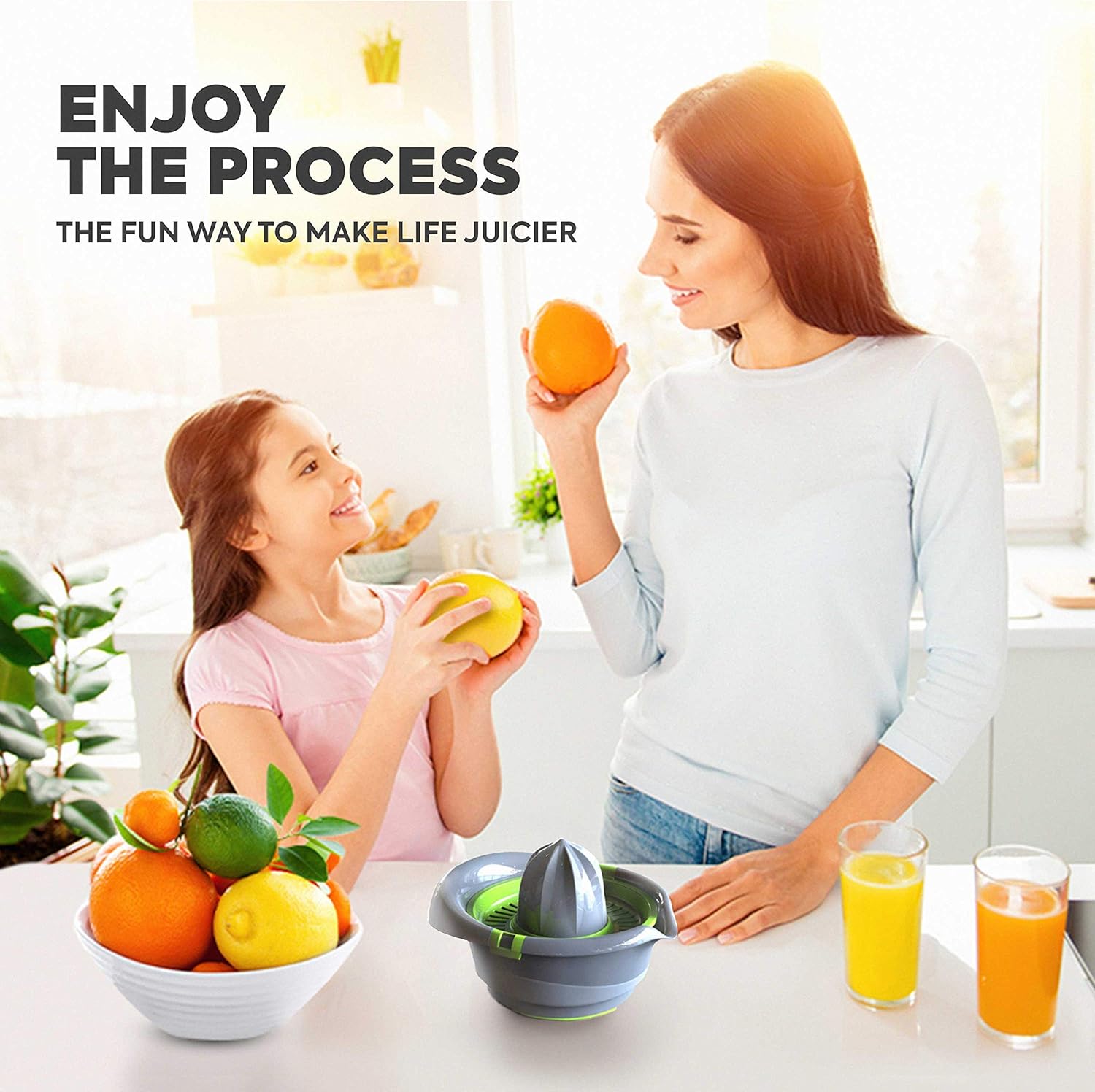 Mueller Citrus Lemon Orange Juicer, Hand Squeezer Rotation Press, Manual Juicer with Easy Pour Spout, European Made, Dishwasher Safe, Gray: Home & Kitchen
