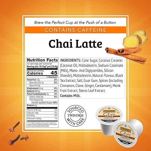 Miniatura 2 de Twinings, Chai Latte - Té chai con leche en cápsulas K-Cup para Keurig, té cremoso, ligeramente dulce, con cafeína, 12 unidades (paquete de 6)