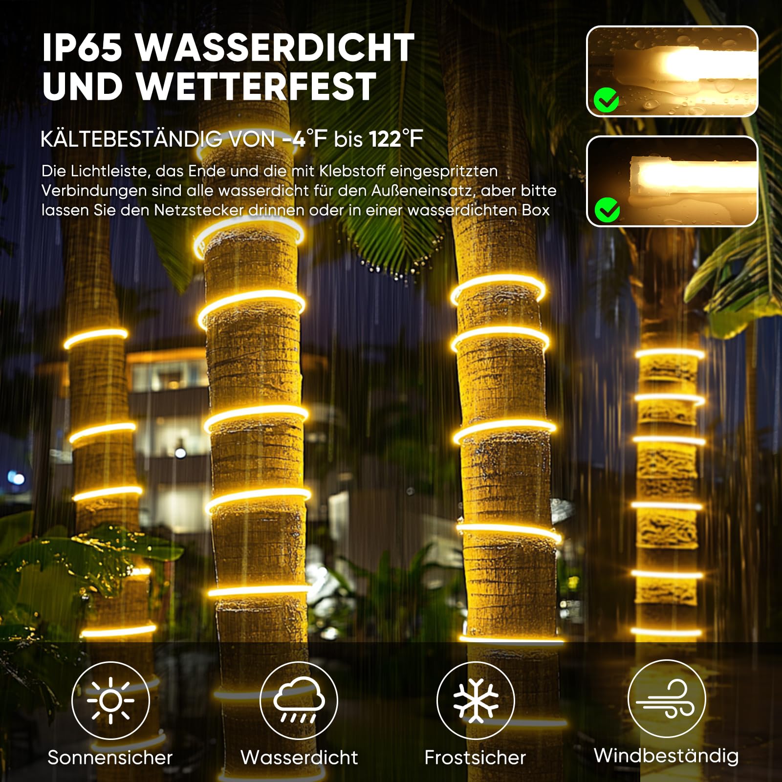 Shine Decor COB LED Streifen 20m, AC 220V 230V IP65 Wasserdicht LED Band, SMD2025 286 leds/m Ultrahohe Helligkeit Lichtleiste für Küche Garten LED Beleuchtung (20M, Warmweiß, CE Zertifiziert)