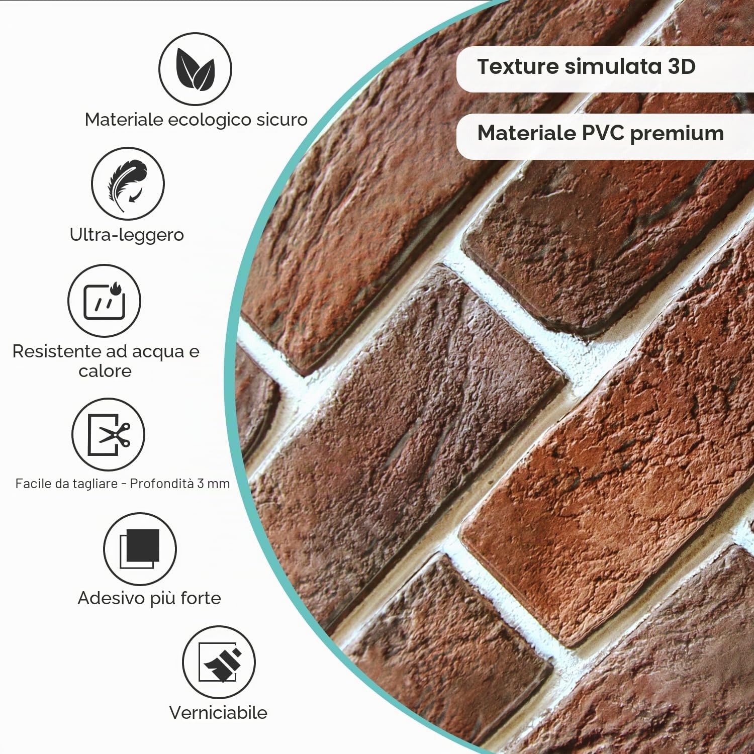 Commomy 12 Pezzi Pannelli murali 3D Adesivi Murali Mattone, 58 x 30 cm, Pannelli Decorativi per Pareti 3D Mattoni, PVC, Rivestimento Murale Finto Mattone Decorazione per Pareti Interne (2,08 m²)