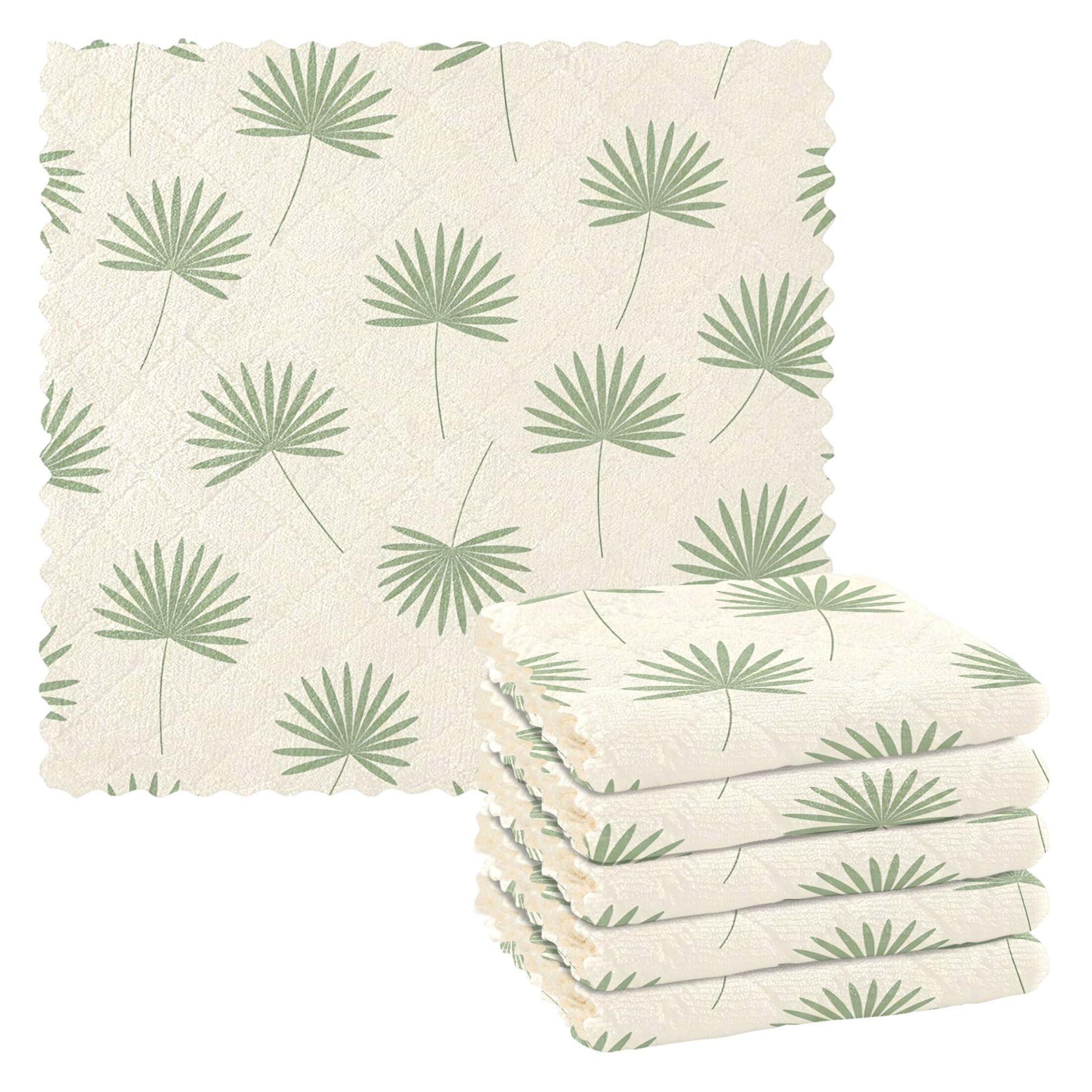 Fuauuyl Leaves Kitchen Dish Towel Set of 6, Soft Absorbent Washable Cleaning Cloths Dish Rags Tea Bar Drying Towels, 11x11 In