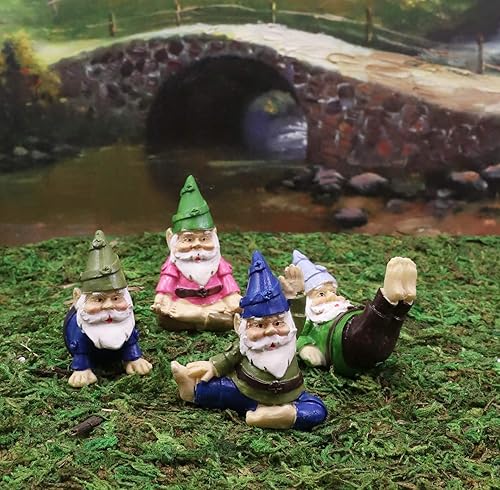 Miniatura 7 de Ebros - Juego de 4 figuras en miniatura pequeñas de gnomos de hadas, diseño de hadas, para manualidades, colección de fantasía, decoración del hogar