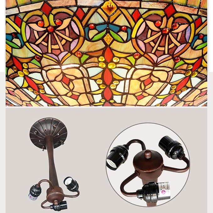 NSXBY 27 inch retro Tiffany stijl kroonluchter E27, schaduw van getint glas, plafonddecoratie, hanger licht slaapkamer woonkamer verlichting, kleurrijk, 69 x 59 cm photo 3