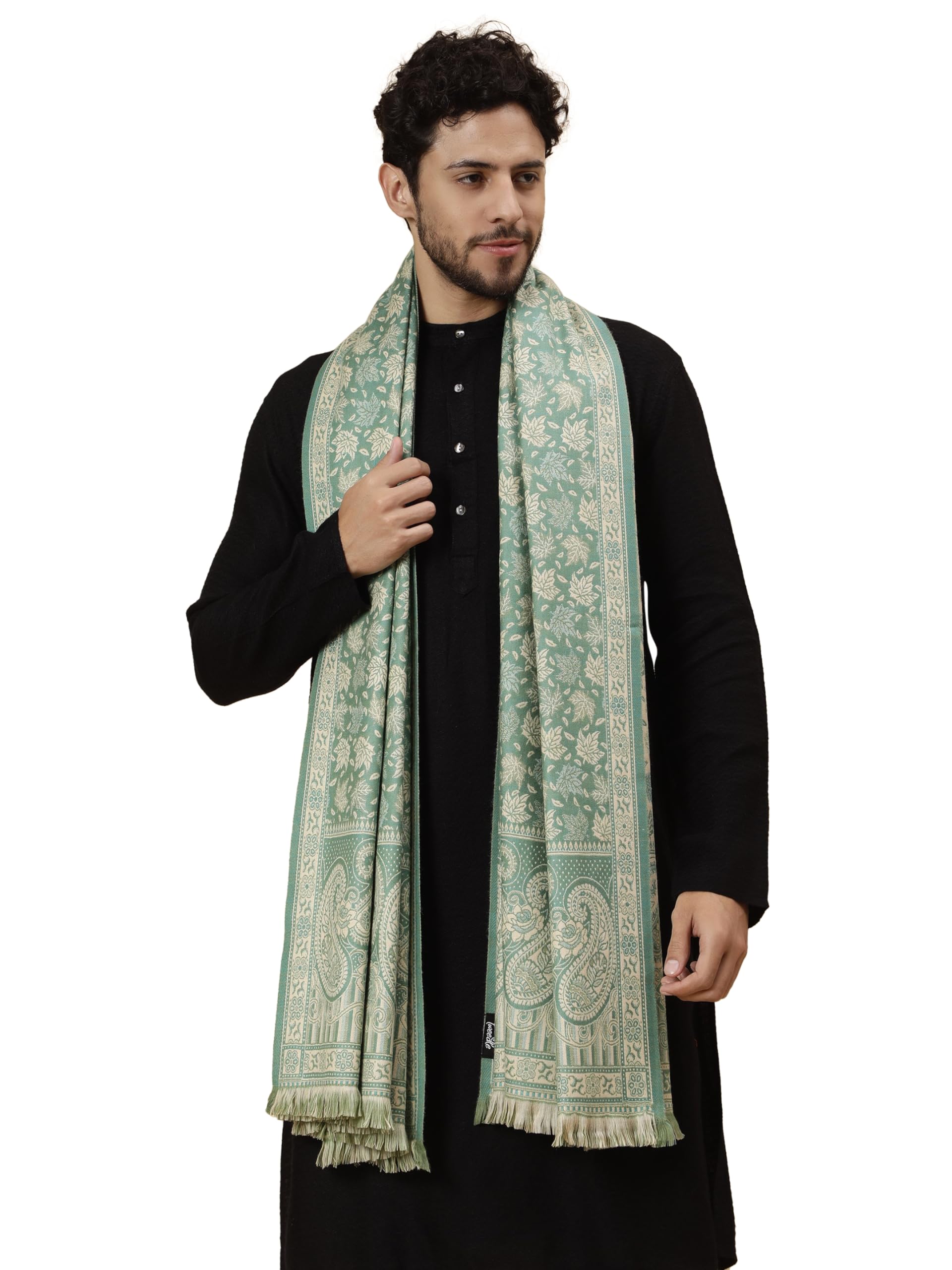 tweedle Men’s Jamawar Weave Warm and Soft Woolen Shawl/Stole with All Over Floral-picture-13