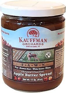 Kauffman Orchards "FAWN" Apple Butter Spread, No Sugar or Spice Added, Made with Fuji, Arkansas Black, Winter Banana, and Nittany Apples, 17 Oz. Jar (Pack of 6)