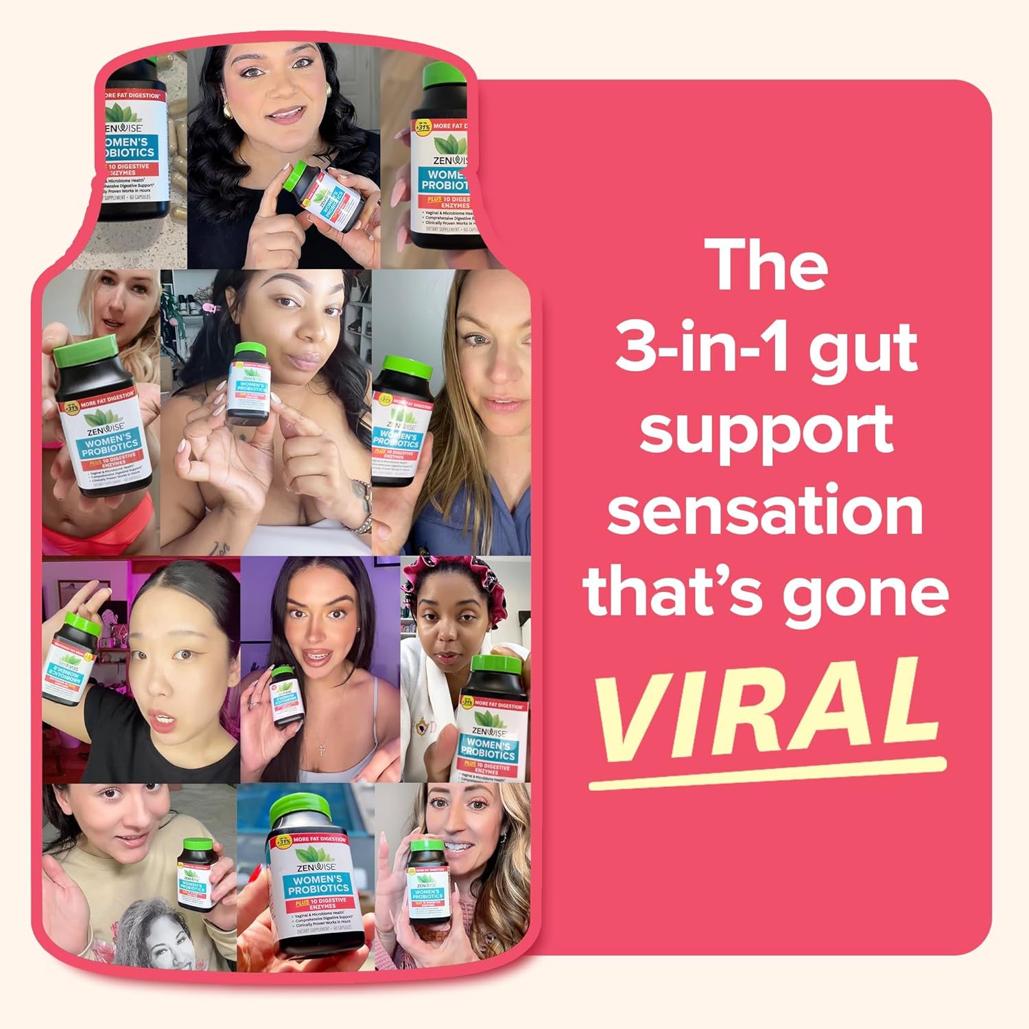 Zenwise Health 3-in-1 Womens Probiotic Supplement for Digestive, Gut Flora & Vaginal Health - Daily Probiotics & Prebiotics for Women with Digestive Enzymes Supports Bloating & Gas Relief - 60 Count - Image 2