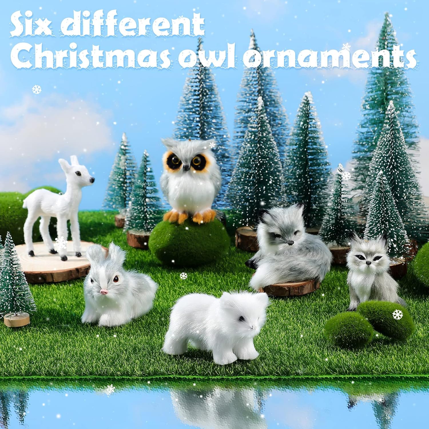Skylety 6 Pcs Forest Animals Ornaments Christmas Woodland Animal Faux Fur Plush Hanging Ornaments Christmas Tree Decor for Fall Winter Birthday Home Party Supplies - Image 5