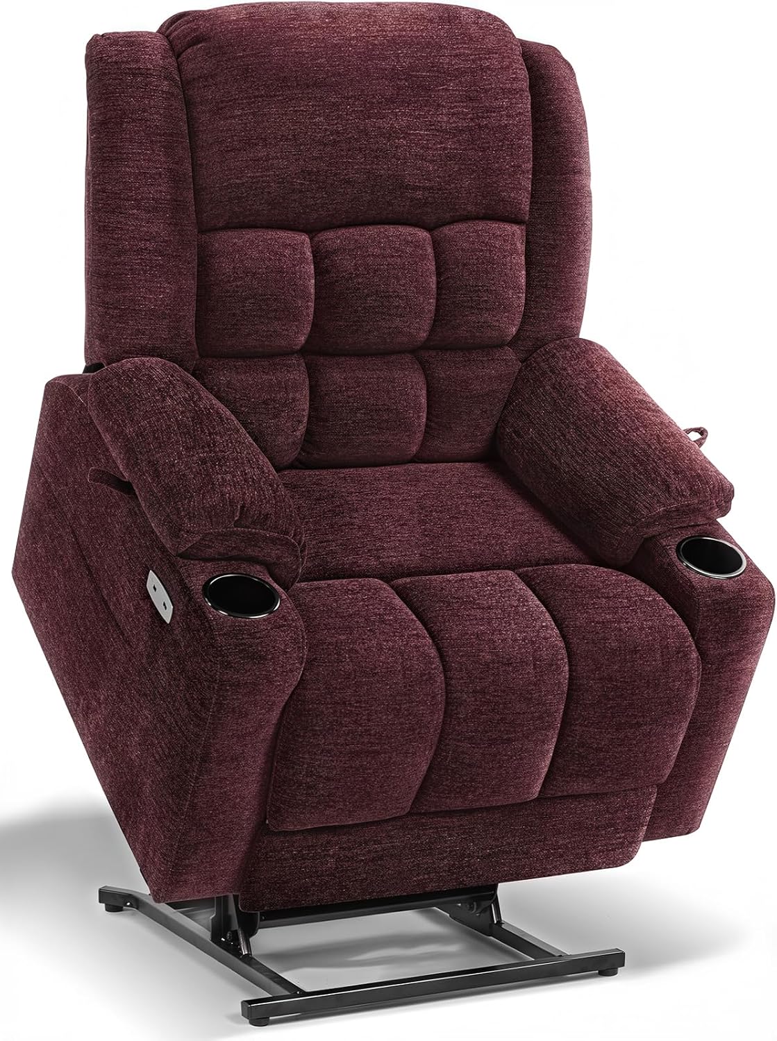 EONIX Wide Lay Flat Power Lift Recliner Chair for Elderly, Oversized Electric Recliner Lift Chair for Adults with Heat and Massage, Cup Holders, 400lbs Heavy Duty, Burgundy