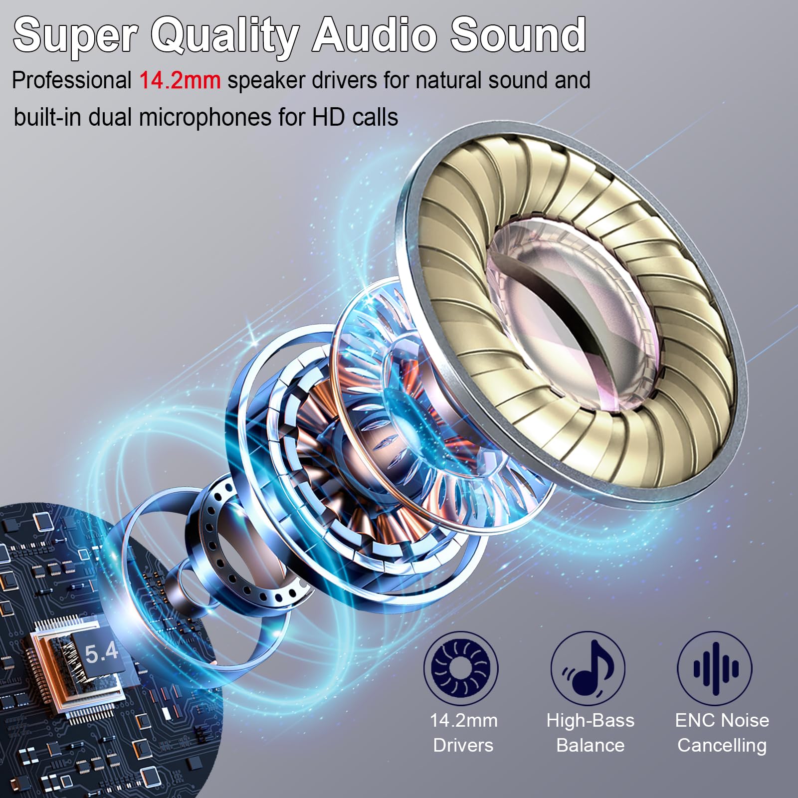 Cuffie Bluetooth 5.4, Mini Auricolari Bluetooth Stereo HiFi, 4 HD Mics Cuffie Wireless In Ear con ENC Cancellazione Rumore, Cuffie Senza Filo LED Display, IP7 Impermeabili Cuffiette Sport 30 Ore, Nero