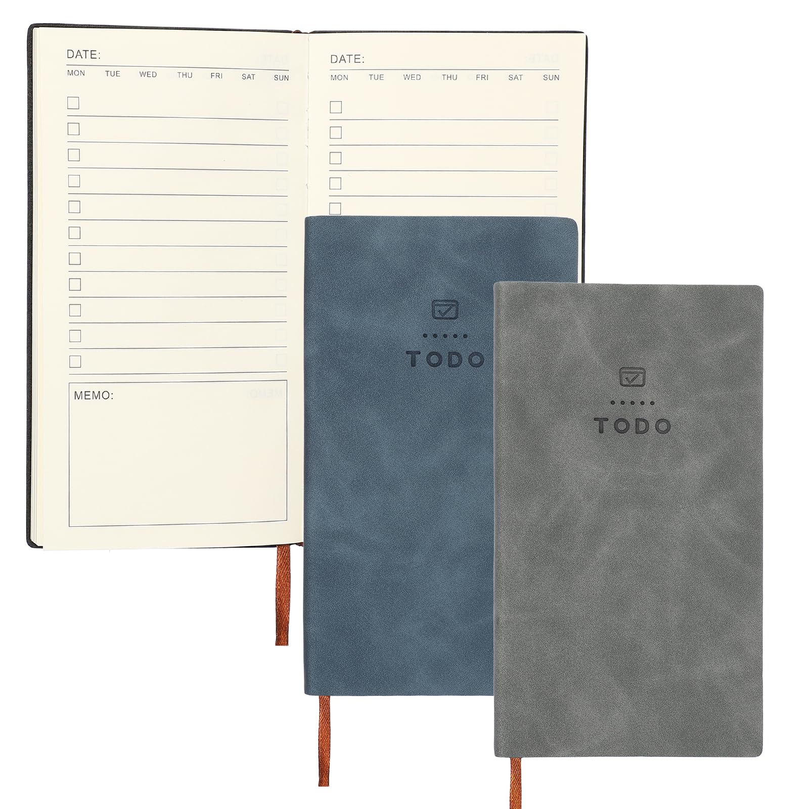 PATIKIL 2Pcs Planner Notebook, A6 100 Sheets Undated to Do List Daily Weekly Monthly Goals Tracker Pocket Notebook for Office Study Time Management Fitness Weeding, Grey/Dark Blue