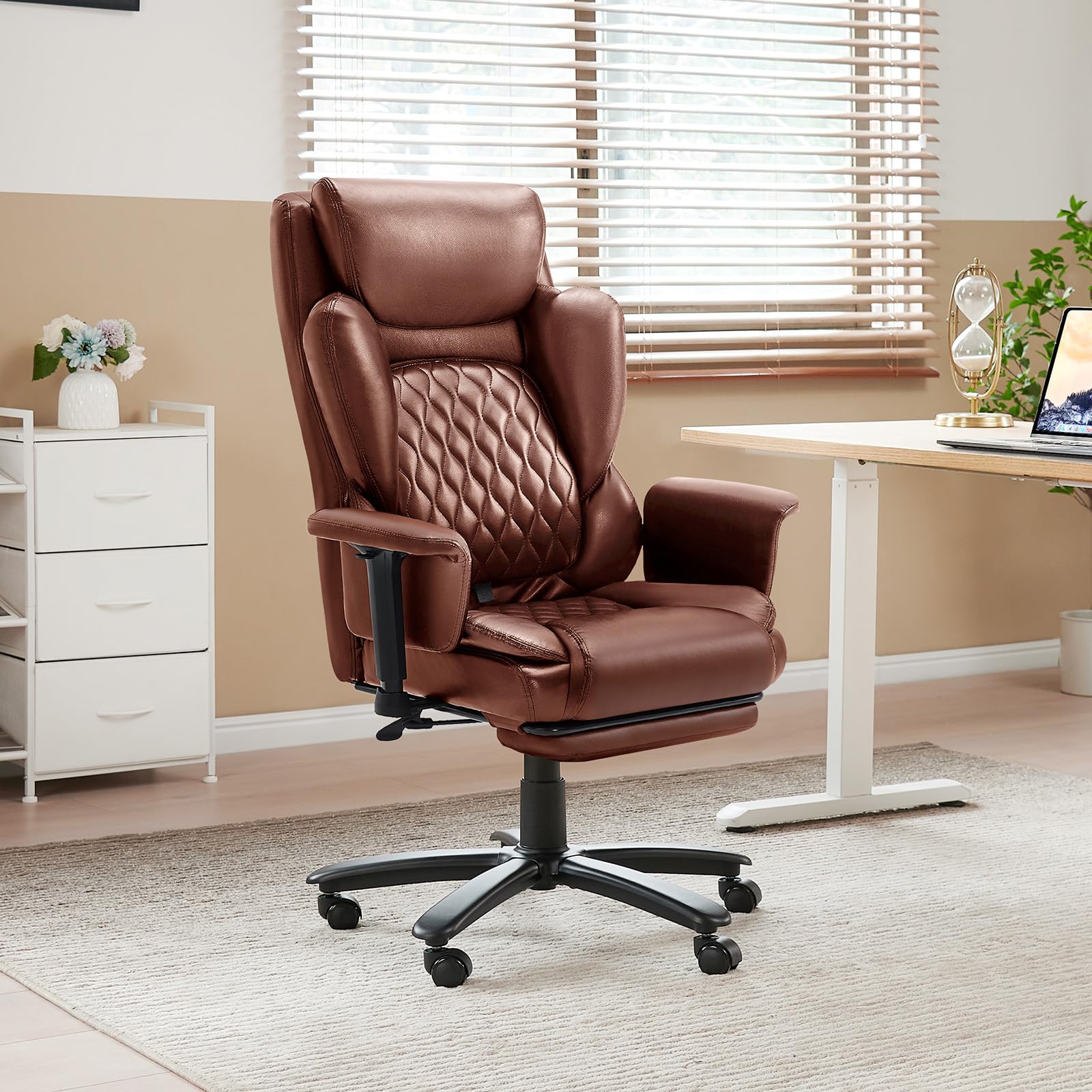 Bestier Bürostuhl Chefsessel mit Fußstütze, Stoff, Braun | Ergonomischer Drehstuhl, Verstellbare Rückenlehne, Gaming & Office Stuhl