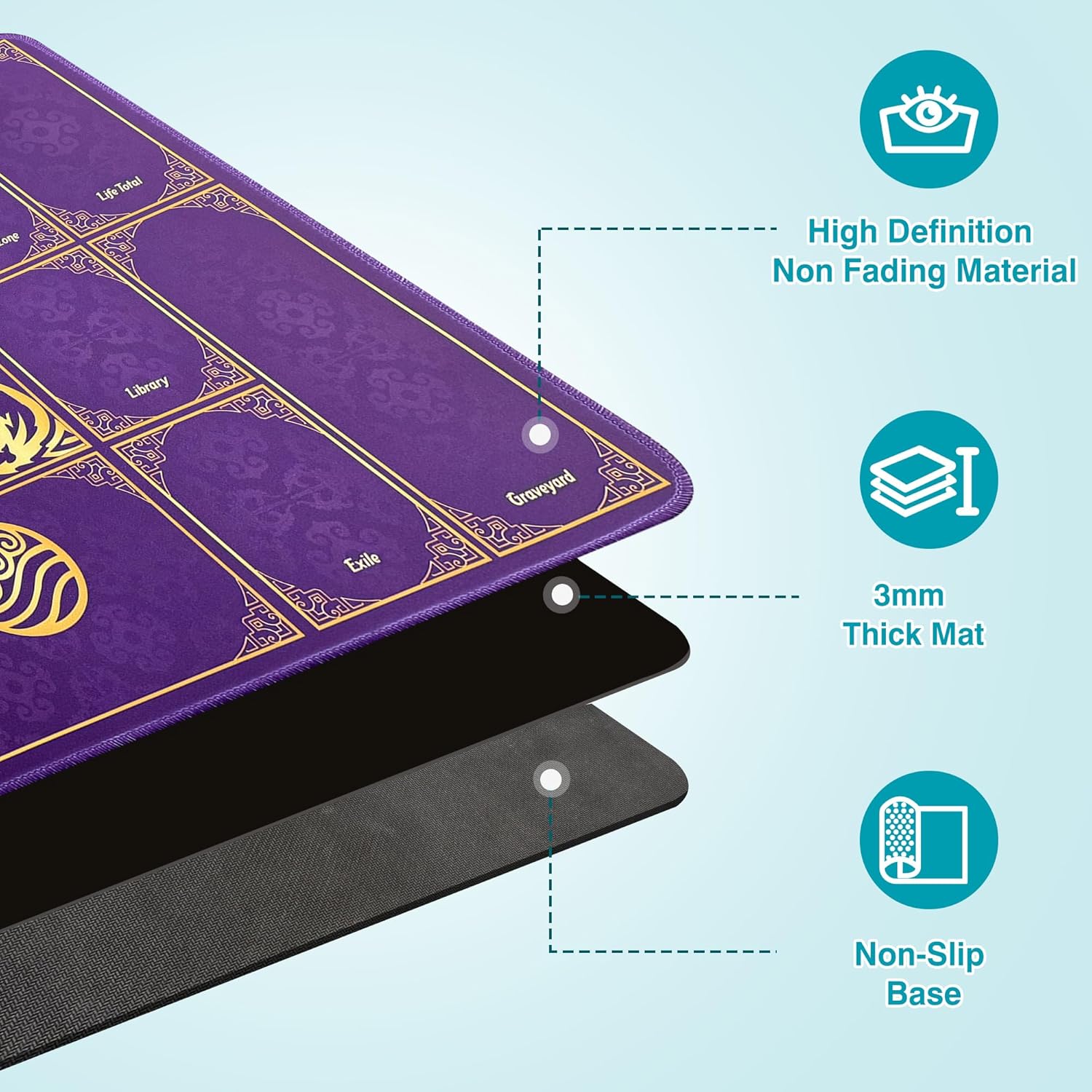 PROMAXIBINDER MTG Playmat with MTG Zones, 24x14in Playmat for MTG, Commander Card Game Battles, Durable & Stain-Resistant Duel Mat for Beginners & Pros Non-Slip, Soft Surface, Purple