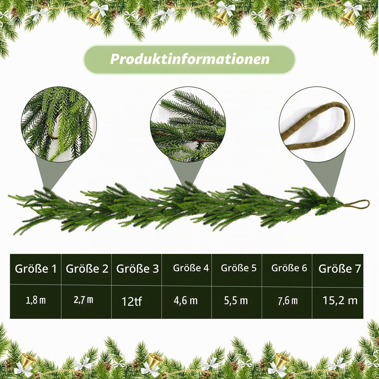 Tannengirlande Künstlich Wie Echt 2.7m/9ft, 2 Stück Weihnachtsgirlande Grün Kunststanne Kunststoff Spritzguss-Verfahren PE Girlande Weihnachten Türgirlande Weihnachtsdeko für Treppen Outdoor Indoor