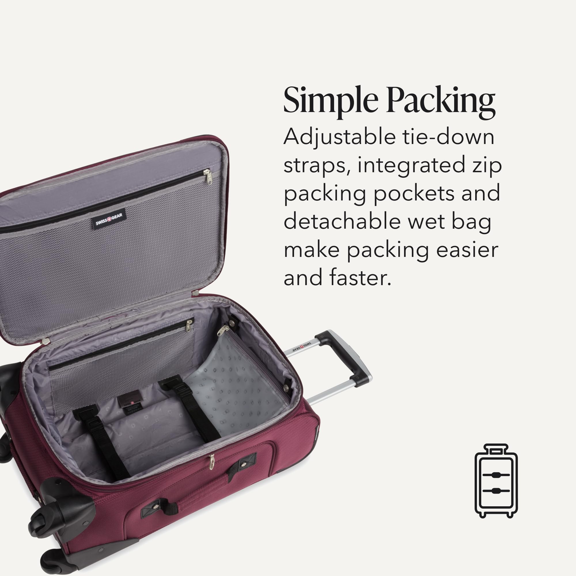 SWISSGEAR Sion Softside Expandable Spinner Luggage Durable Lightweight Travel Suitcase, Merlot, 2-Piece Set (Carry-On/Large) view 4