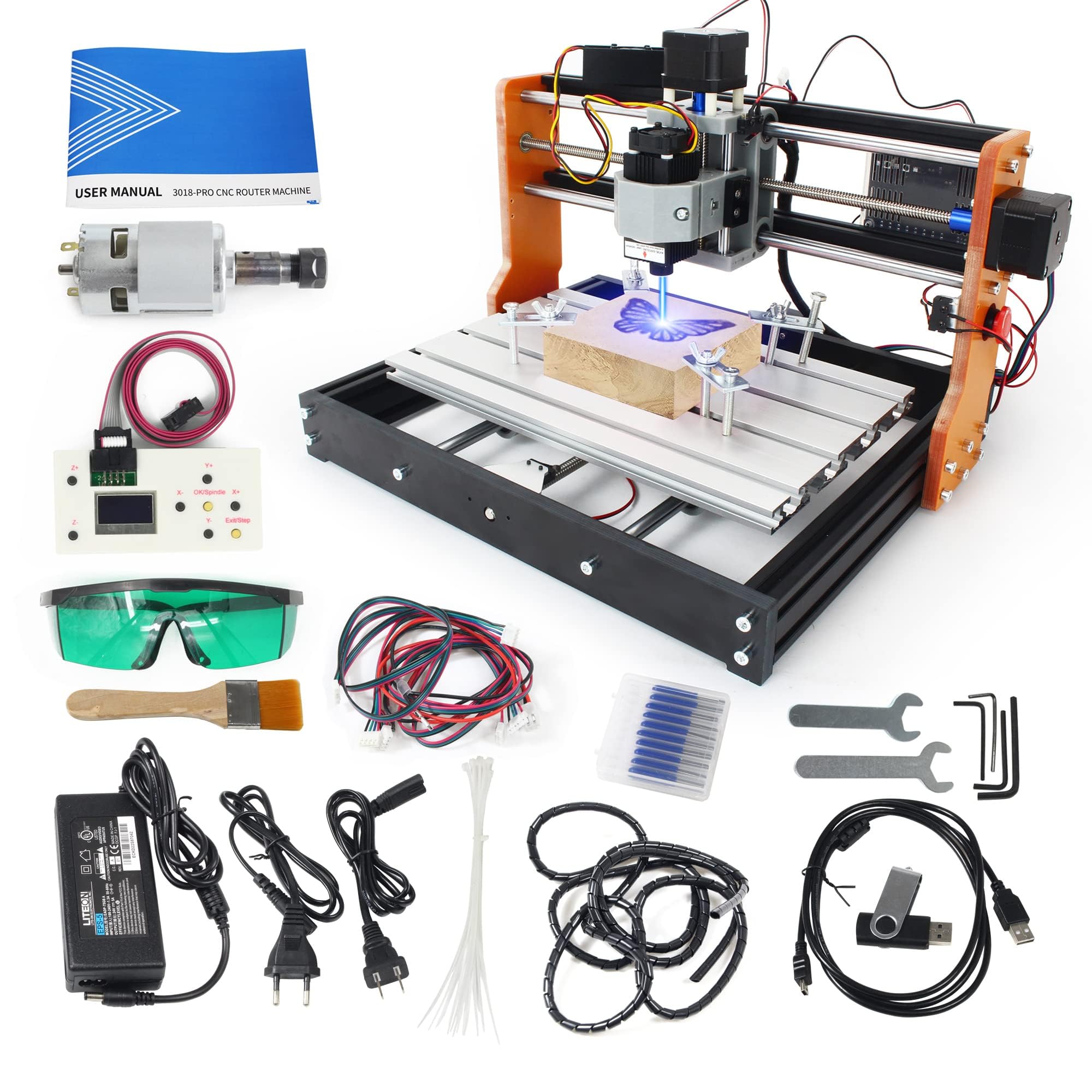 CNCTOPBAOS3018-PRO 2 in 1 CNC Router Mini Engraver Machine with Module, XYZ Limit Switches and E-Stop, GRBL Control 3-Axis DIY Engraving Milling Cutting Wood PVC PCB Acrylic with Offline Controller