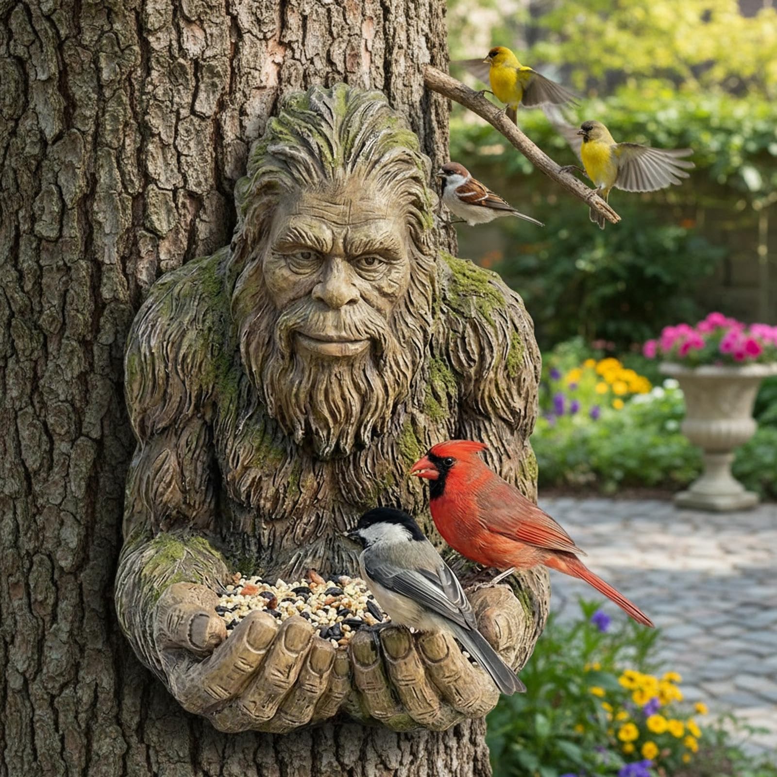 Himalaya - Scultura di assunzione di cibo per uccelli con foro nascosto decorazione da giardino in resina per balcone terrazza