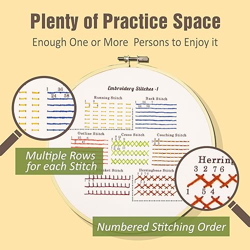 Miniatura 3 de Bradove Kit de práctica de 4 juegos de puntadas de bordado, kit de bordado para principiantes con patrones de bordado, kit de bordado para