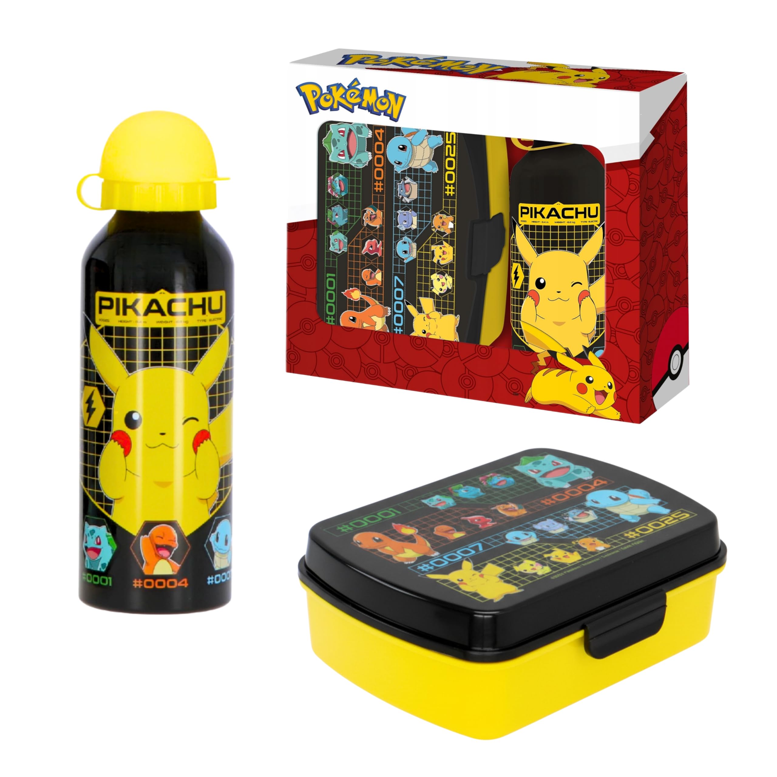 Pokémon Botella y Fiambrera, Diseño Pikachu Botella de Agua para Niños, Botella de Viaje Aluminio, Capacidad 500 ml