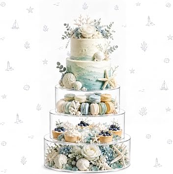 Sintuff 3 Pcs Acrylic Cake Stand with LED Lights 6, 8, 10 Clear Fillable Cake Riser Round 3 Tier Case Box for Wedding Birthday Holiday Party Food Display, 3 Sizes