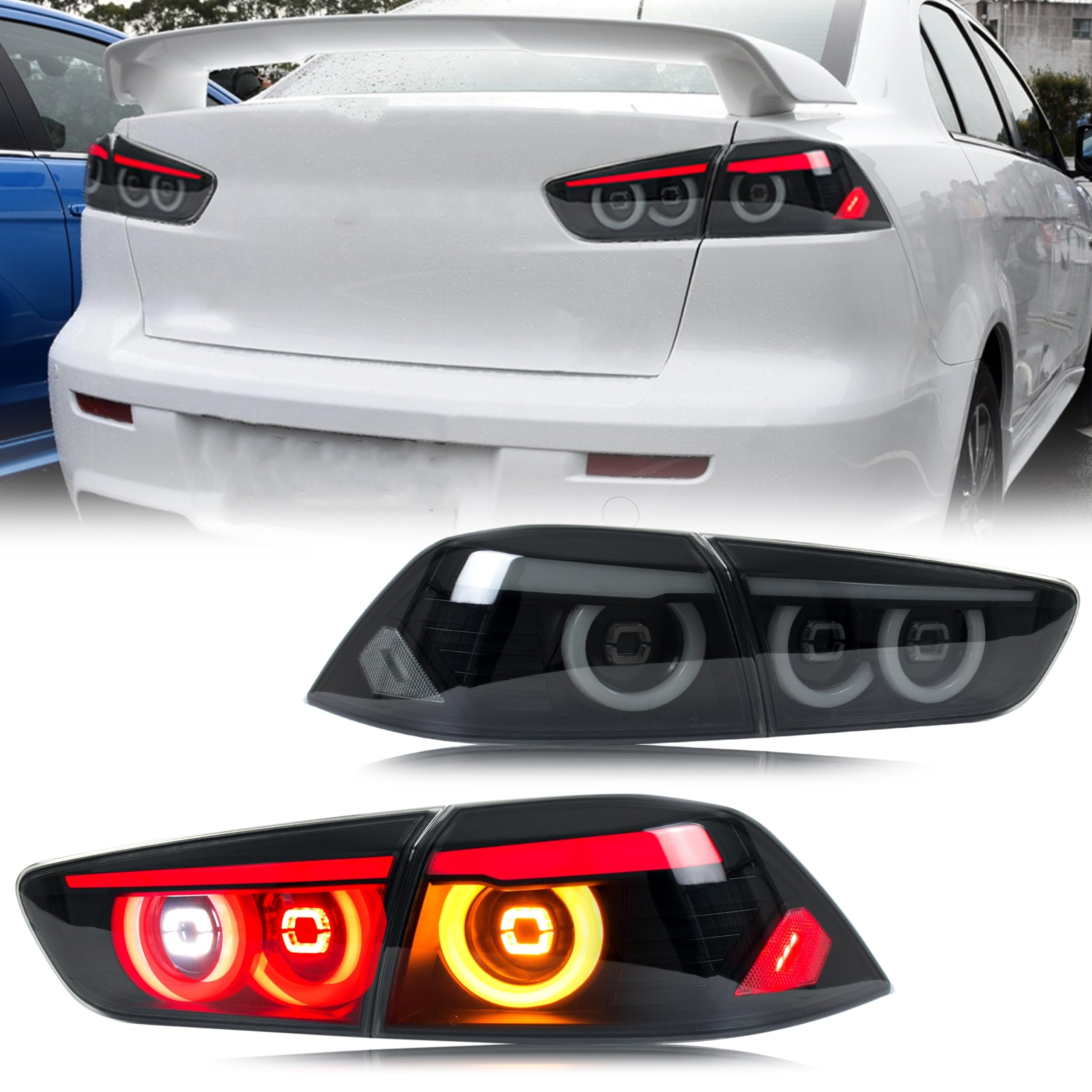 inginuity time LED Tail Lights for Mitsubishi Lancer 2008-2017 EVO X 10th Gen Start-up Animation Sequential Signal Rear Lamps Assembly Accessary (Black)
