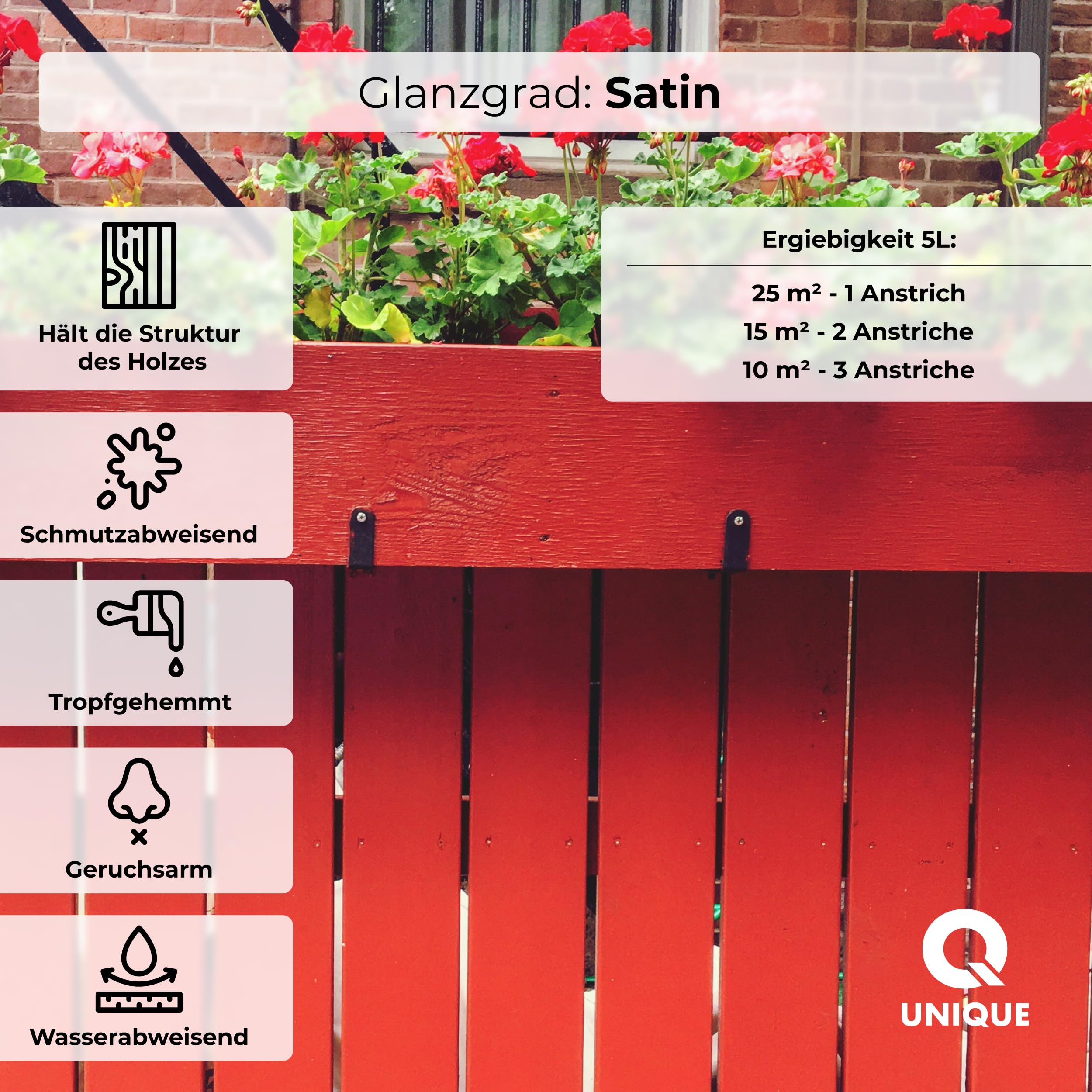 Q UNIQUE Holzlasur Seidenmatt 5L | Farbton: Minzgrün 6029 | Holzschutz für außen & innen | UV-beständig & wetterfest | Für Zäune, Gartenmöbel, Terrassen, Fassaden
