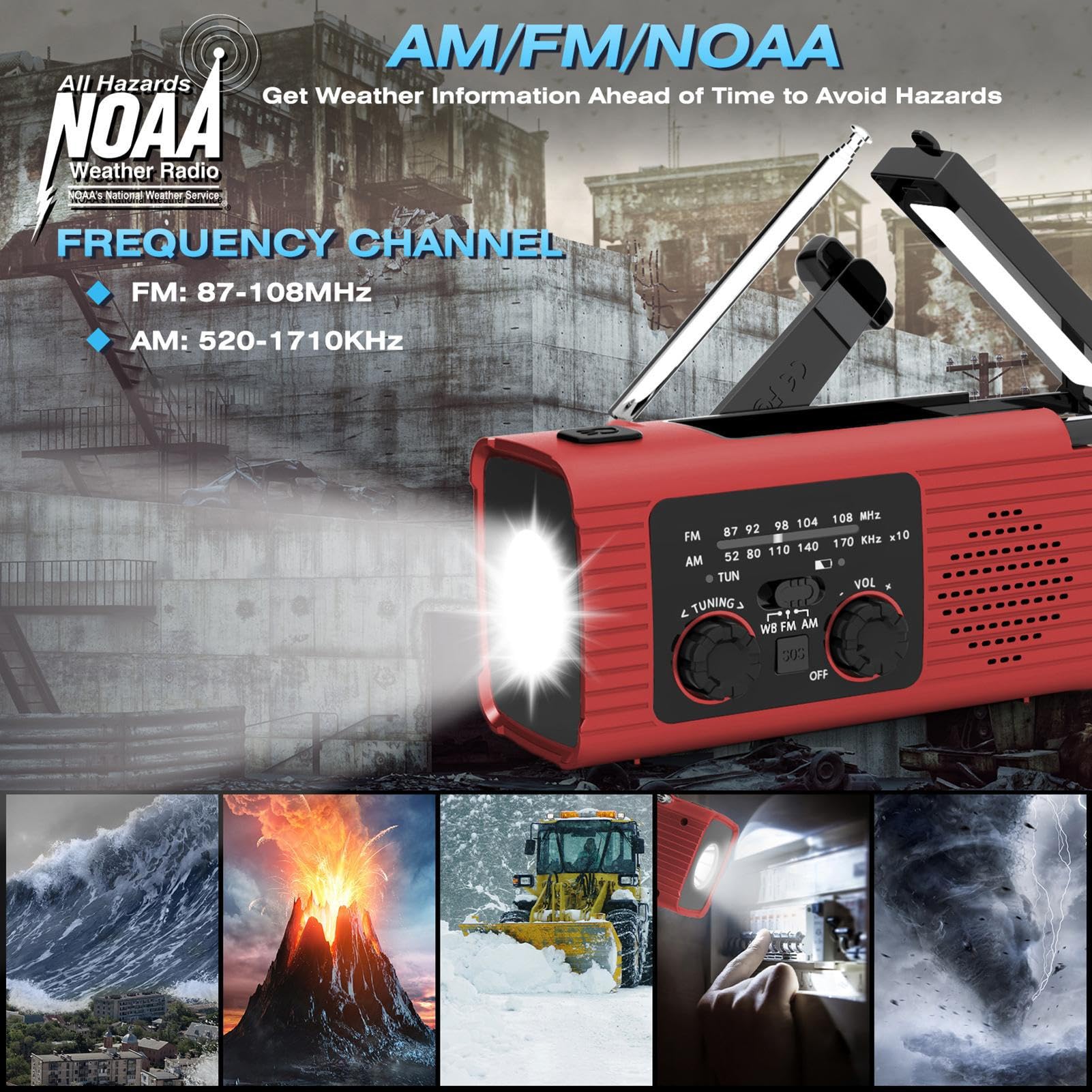 Radio De Emergencia Portátil - R-adio De Manivela De Energía Solar, Radios De Alarma SOS, con Linterna LED, 3 Métodos De Carga, Radios Am/FM/NOAA con Pilas, para Camping, Viajes, Ourdoor
