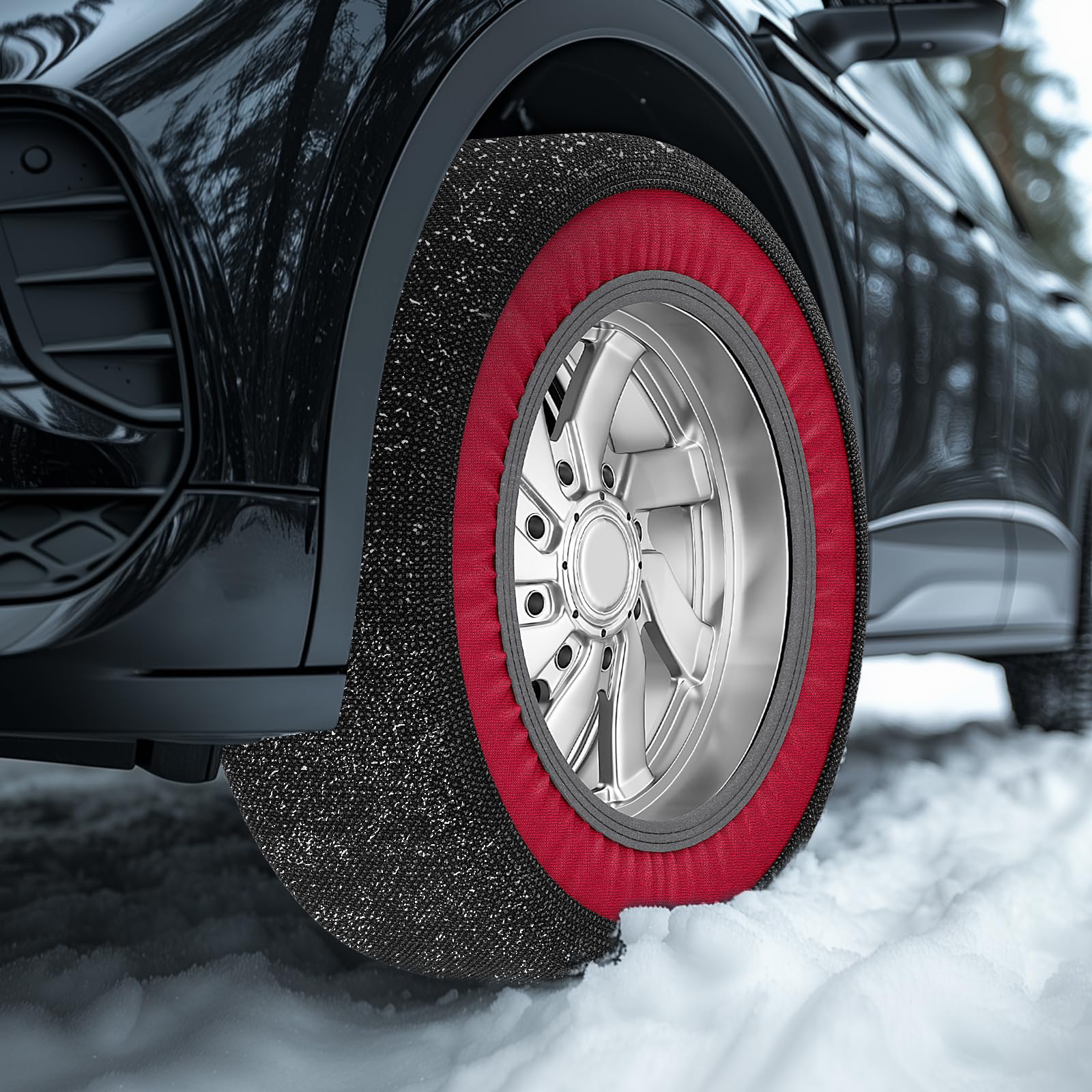 SUNYRISY Calze da Neve in Tessuto Premium Textile Snow Sock, Catene da Neve antiscivolo, per auto, colore: rosso, XL