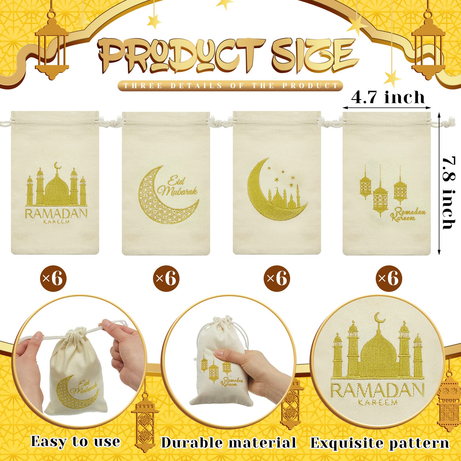 Photect 24 Pcs Islamic Burlap Bags Eid Al-adha & Qurbani Islamic Gift Bags Small Drawstring Pouch for Muslim Eid Al-adha Party Decorations - Image 2