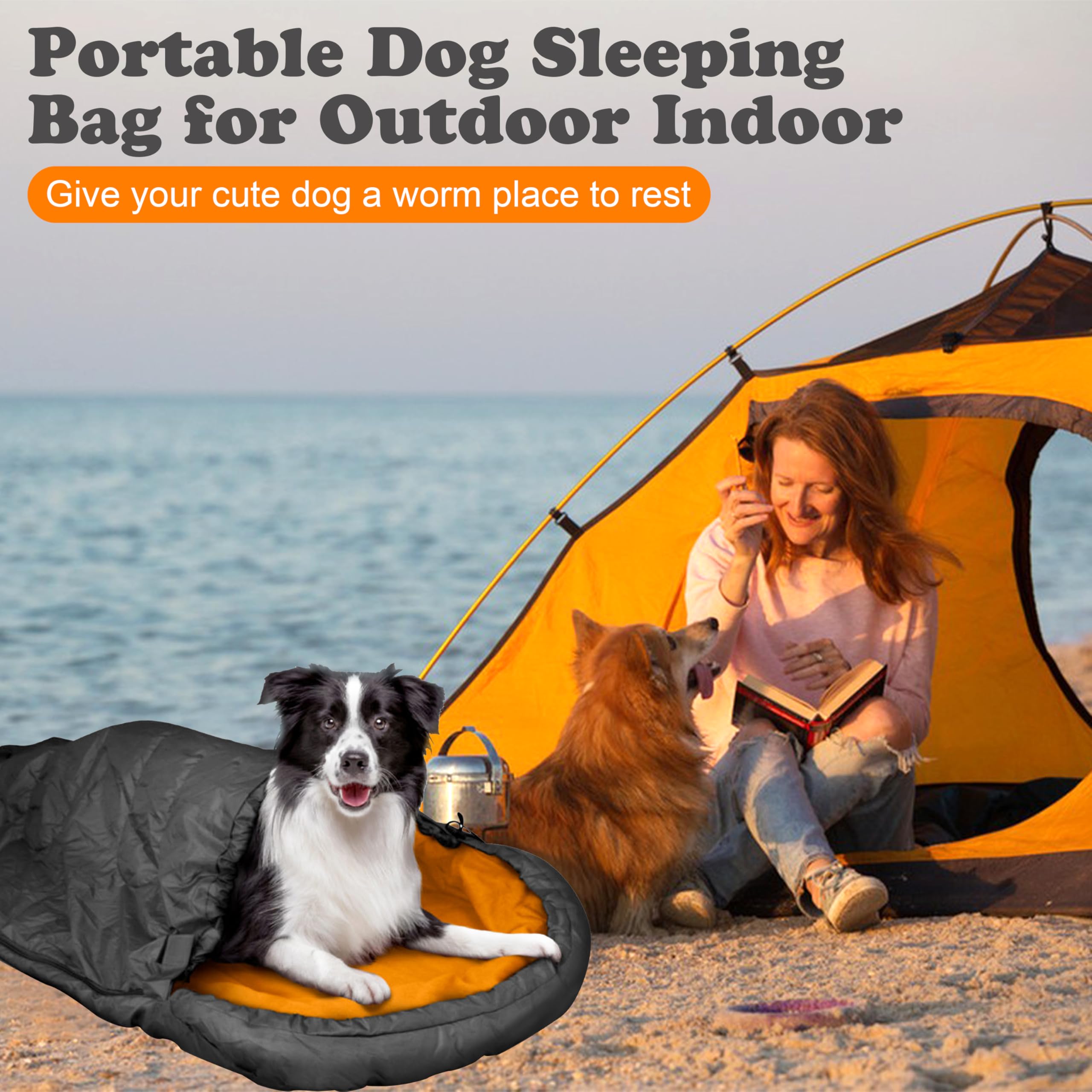 SILANON Hundeschlafsack, wasserdicht, warm, verstaubar, für Reisen, Camping, Wandern, Rucksackreisen (Orange)