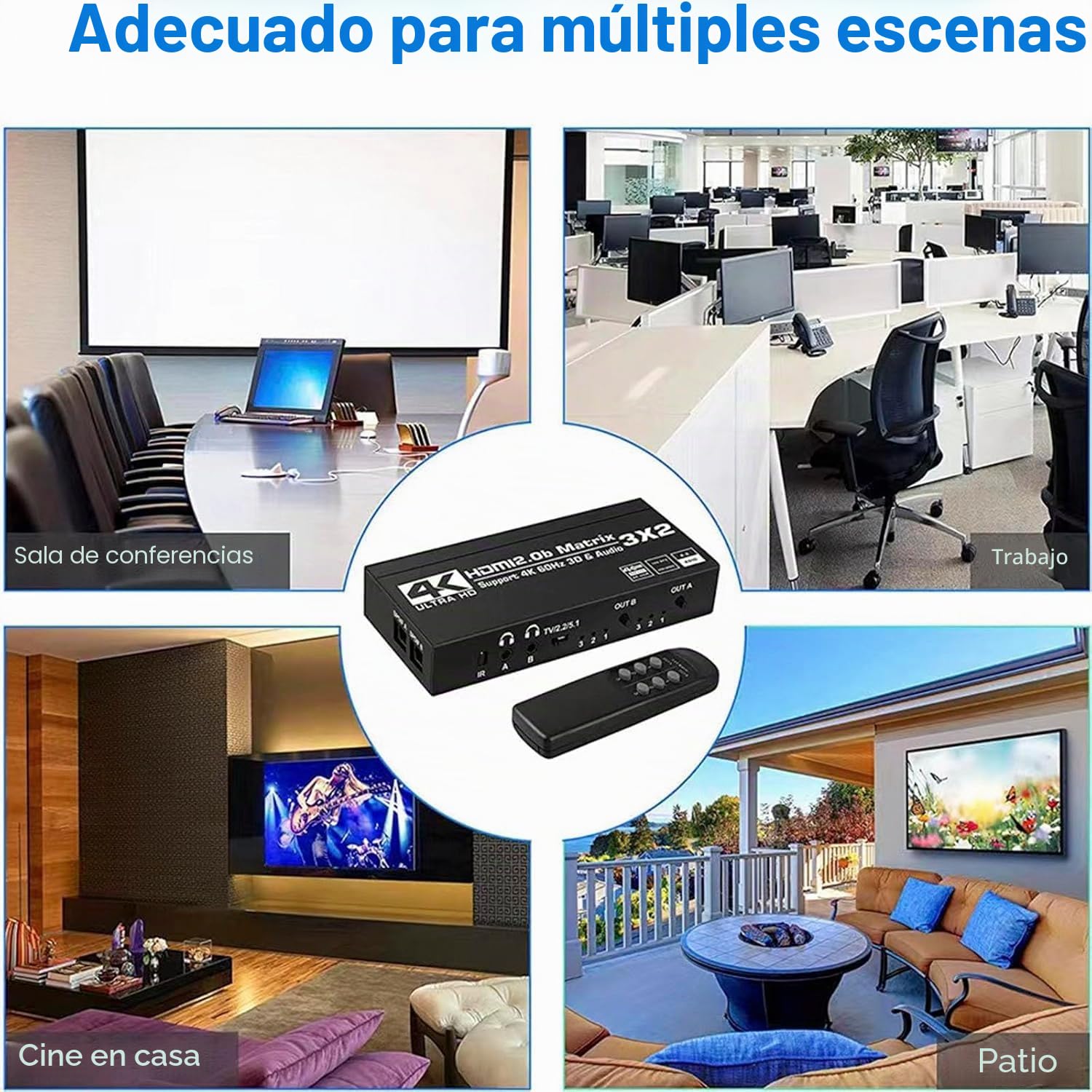 HDMI Matrix 3x2 4K 60Hz Matrix Switch 3 in 2 Out Switcher Splitter Box con extractor EDID y control remoto IR, compatible con Ultra 4K HDR, 3D/1080P, HDMI 2.0b, HDCP 2.2